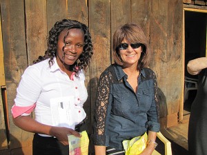 Sharon with a worship leader from a church we visited.